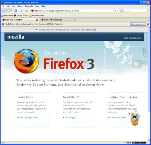 Firefox: 1st Time Startup
